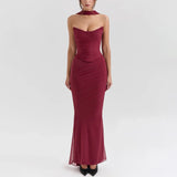 Suninheart Elegant 2 Pieces Dress Set with Scarf Women Fashion Matching Sets Sexy Cropped Top and Long Dress Set Casual Dress