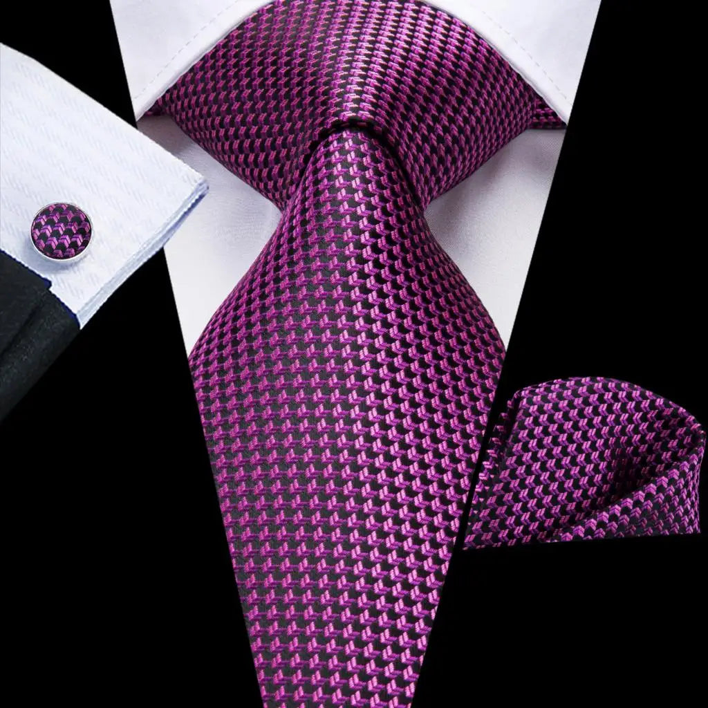 Hi-Tie – Cravate de mariage en soie violette unie à motif cachemire pour homme, ensemble de qualité avec boutons de manchette et mouchoir, cadeau tendance, livraison directe