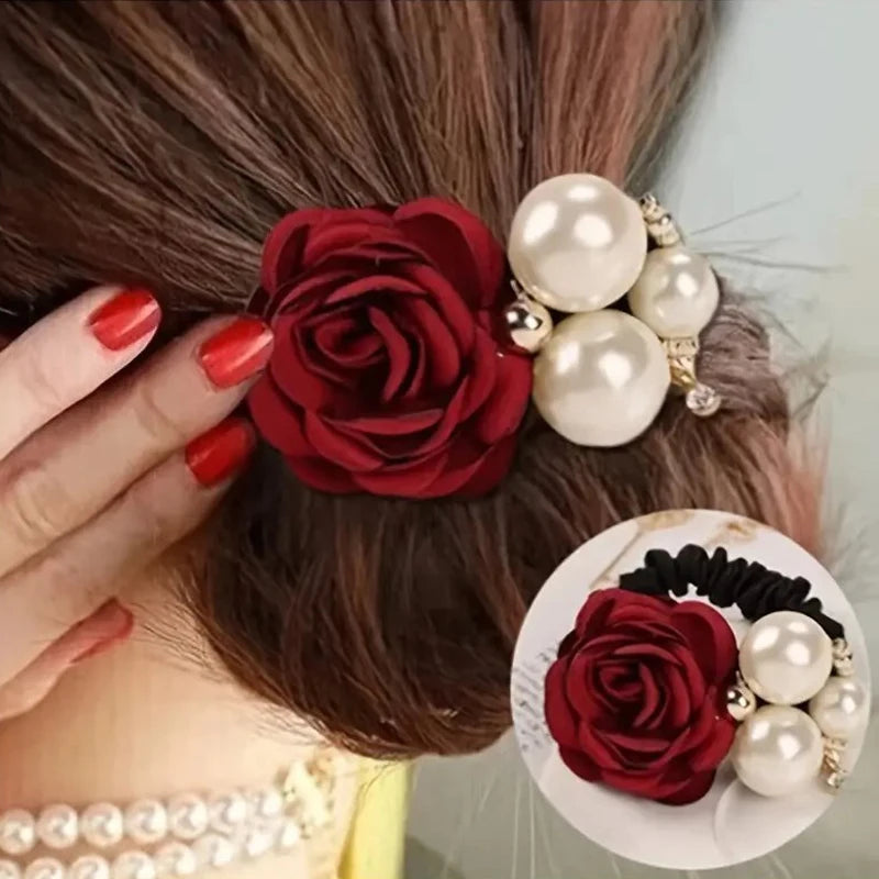 Élastiques à cheveux en forme de fleur de rose perlée, élastiques à cheveux, bandeaux en caoutchouc extensibles, bandeaux floraux, chouchous, porte-queue de cheval