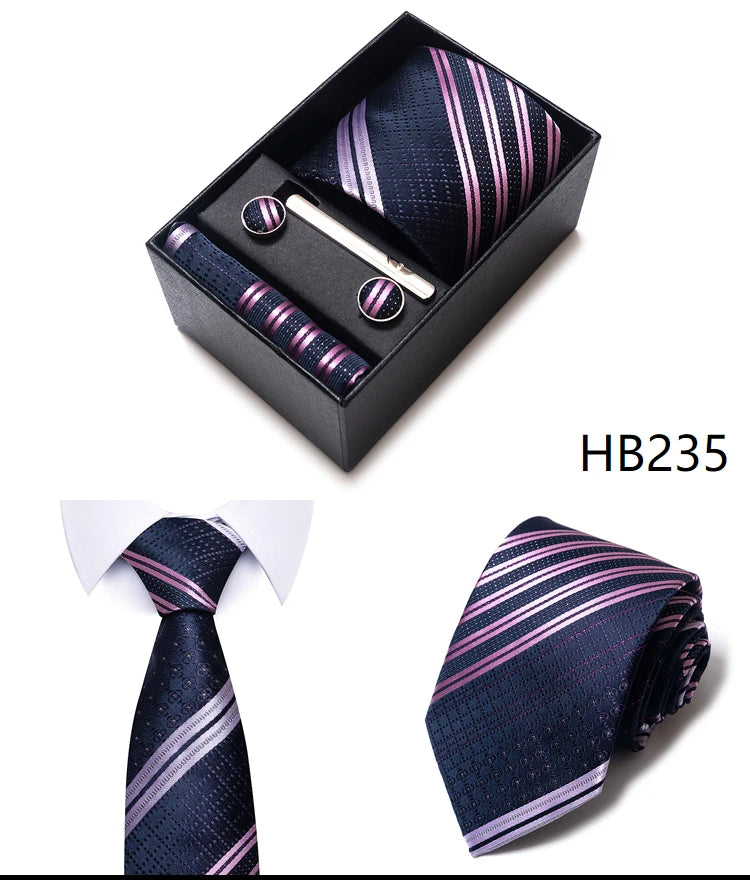 Cravate pour homme, tout nouveau style, cadeau de mariage, ensemble de pochettes, boîte à cravates, accessoires de costume noirs pour hommes
