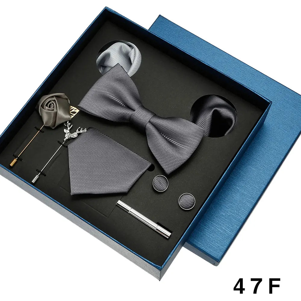 Coffret cadeau pour homme et femme, pochette, cravate, boutons de manchette, broche, couleur unie, pour mariage, affaires, vente en gros