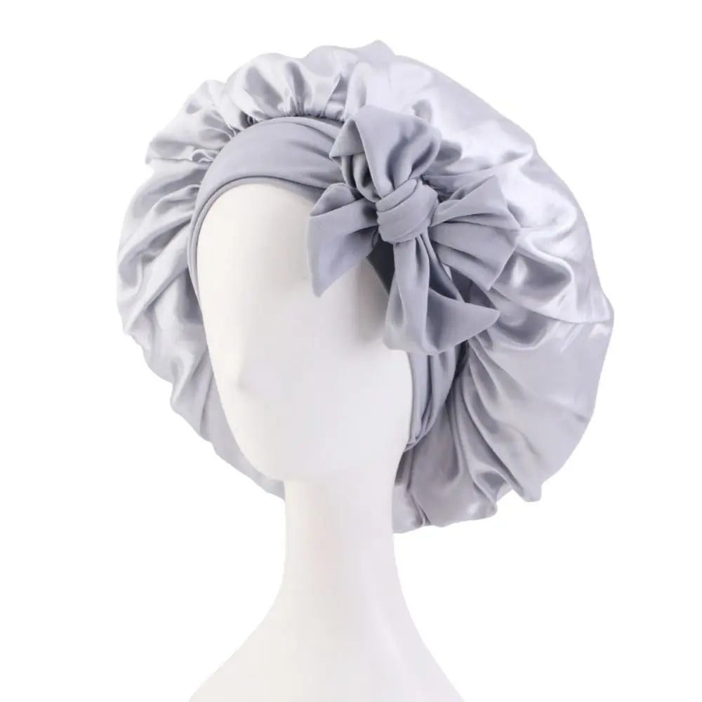 Women Satin Solid Sleeping Cap Soft Silk Nightcap Bonnet With Headband For Women Children Silk Scarf Sleep Hat