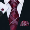 Barry.Wang Red Maroon Burgundy Rose Silk Men's Tie Pocket Square Cufflinks Set Jacquard Necktie for Male Wedding Business Party