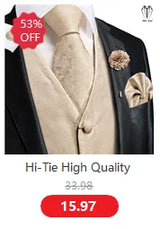Hi-Tie Black White Silver Grey Brown Silk Mens Bow Tie Hankerchief Cufflinks Set Pre-tied Butterfly Knot Adjustable Bowtie Male
