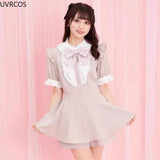 Robe style gothique japonais Y2K Lolita à carreaux avec nœud en strass et short, ensemble doux pour femmes, chemise à manches courtes bouffantes et boutons, robes de soirée