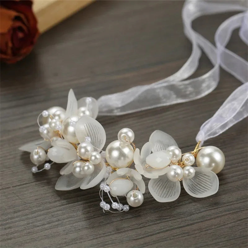 Elegant Girls Headband Lmitated Pearl Hair Headdress Baby Girls Flower Wreath Bride Garland Head Hoop Wedding Headbands Hair