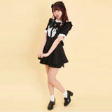 Robe style gothique japonais Y2K Lolita à carreaux avec nœud en strass et short, ensemble doux pour femmes, chemise à manches courtes bouffantes et boutons, robes de soirée
