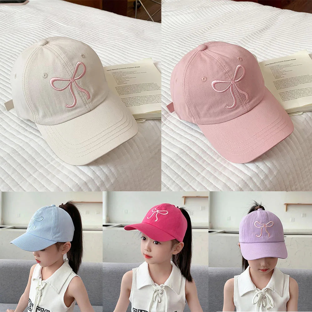 Casquette de baseball rose et blanc pour bébé fille, chapeau de soleil à queue de cheval haute, réglable, pour voyage et extérieur, nouveauté