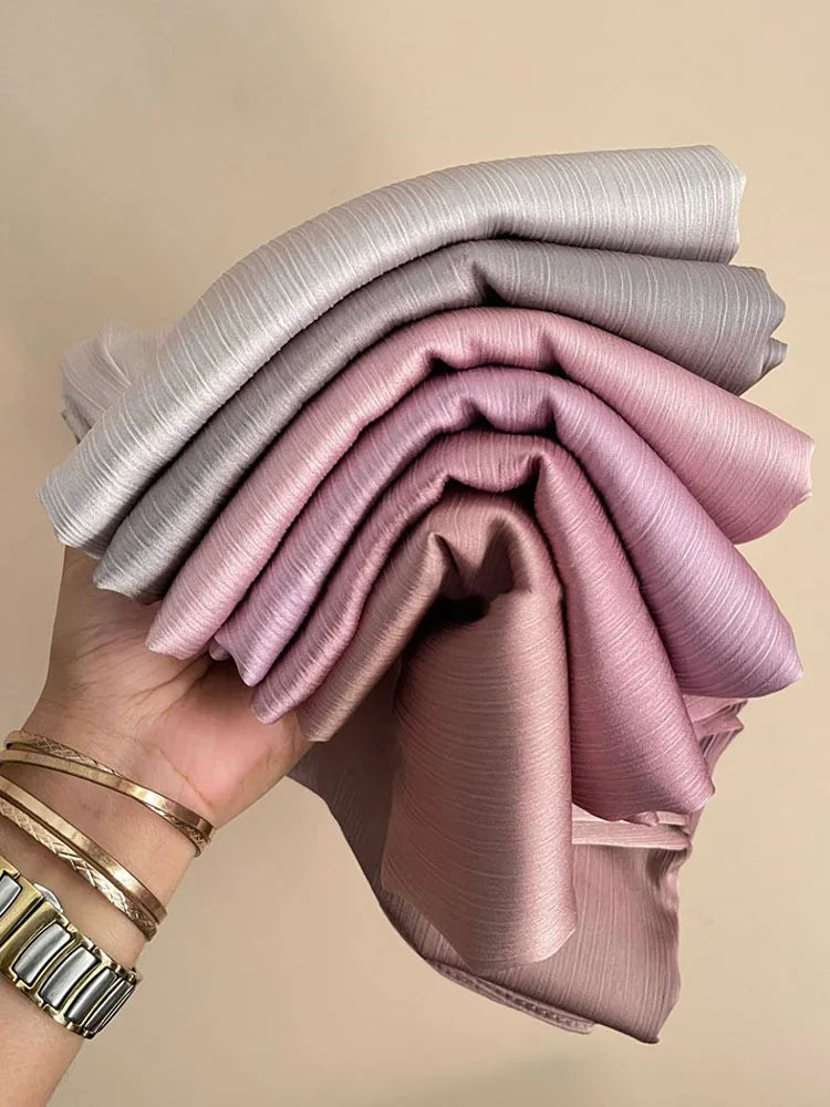 Plissierter, zerknitterter Satin-Hijab-Schal, Medina-Seidenschals, einfarbige Tücher, Stirnband, Schal, Wickeltuch, muslimische Frauen, Schleier, Turban, Hijabs