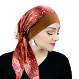 Chapeau turban en satin imprimé pour femme, extensible, à larges bords, tendance, pré-noué, enveloppant, décontracté, style pirate
