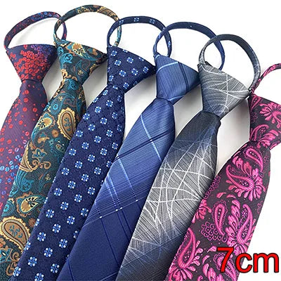 Zipper Tie Men Bridegroom Wedding Necktie Lazy Pre-tied Ties Striped 8cm Hot Sell Style Zipper Necktie For Men Women Wholesale
