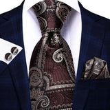 Cravate élégante pour homme, motif cachemire, rayures noires et dorées, en soie, pour mariage, mouchoir, boutons de manchette, pour entreprise, fête, livraison directe