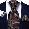 Cravate élégante pour homme, motif cachemire, rayures noires et dorées, en soie, pour mariage, mouchoir, boutons de manchette, pour entreprise, fête, livraison directe