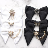 New Mans Black Bow Luxurious Polyester Horn Bow Tie With Pearl Chain Brooch For Bussiness Wedding Party Tuxedo Accessories Ties