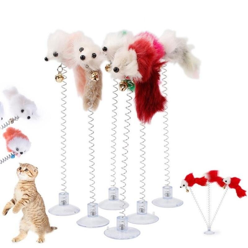 1pc Stick Spring Toy Suction With Bell Mouse Cat Interactive Pet Tool Elastic Scratcher Mice Teaser Entertainment Multicolor New