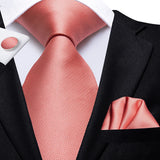 Hi-Tie 100% soie classique pour homme, cravate de mariage corail rose rouge pêche, pochette carrée, boutons de manchette, ensemble de cravates roses pour hommes, cravates cachemire unies
