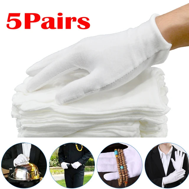 Lot de 10 gants de travail blancs en coton pour la manipulation des mains sèches, gants de spa, gants de cérémonie très extensibles, outils de nettoyage ménager