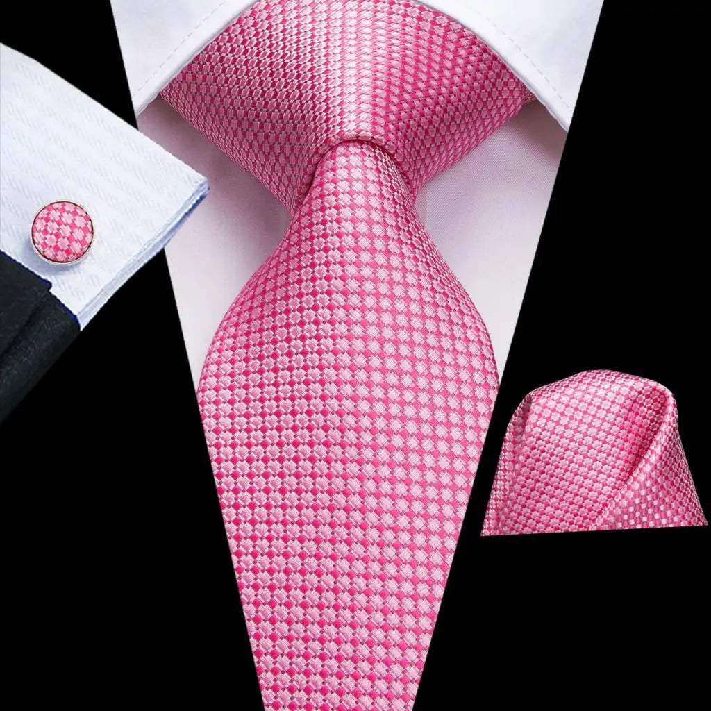 Hi-Tie 100% soie classique pour homme, cravate de mariage corail rose rouge pêche, pochette carrée, boutons de manchette, ensemble de cravates roses pour hommes, cravates cachemire unies