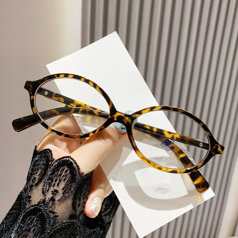 Elliptical Artistic Style Myopia Glasses Retro Small Frame Flat Lenses Ultra Light Finished Near Sight Eyewear Fashion Goggles
