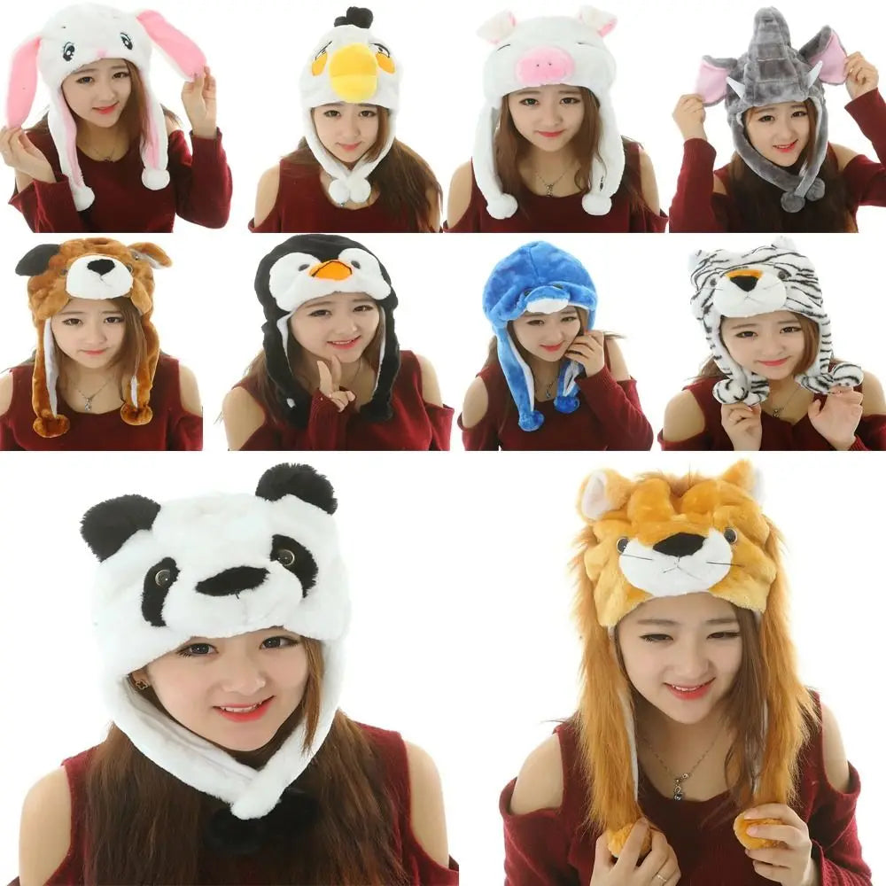 Ear Protection Cartoon Plush Moving Hat Animal Neck Warmer Movable Ears Airbag Cap Animal Earflap Hat Cosplay Party