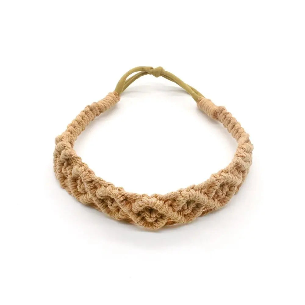 Braided Rope Headwrap Small Daisy Elastic Hair Band Turban Women Hair Scarf Crochet Bandana Macrame Hair Band Bohemian Headband