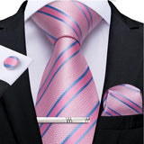 Ensemble cravate homme en soie à rayures roses, motif floral, motif cachemire uni, 8 cm, mouchoir, boutons de manchette, accessoires de mariage, de bal, cravate
