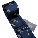 Ensemble de cravates pour homme, motif dinosaure, bleu marine et doré, 8,5 cm, en soie, idéal pour un mariage, FA-5191