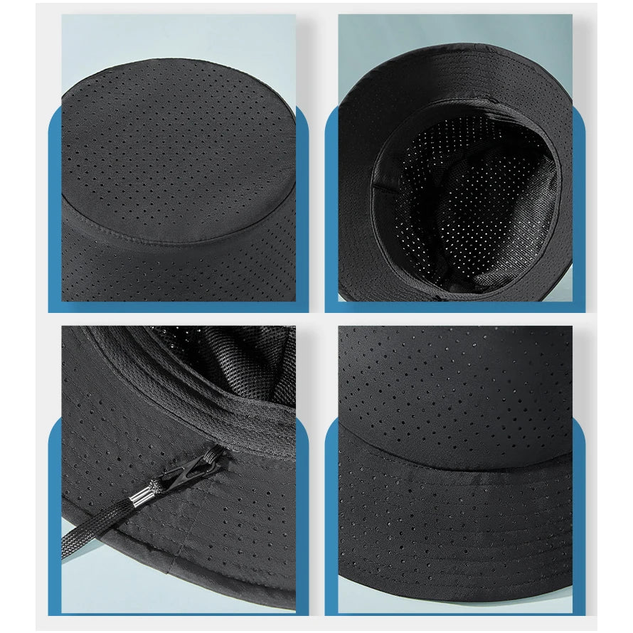 Chapeau de soleil d'été pour hommes et femmes, casquette Panama en maille à séchage rapide, chapeau seau plat en maille respirante, casquette de pêcheur grande taille