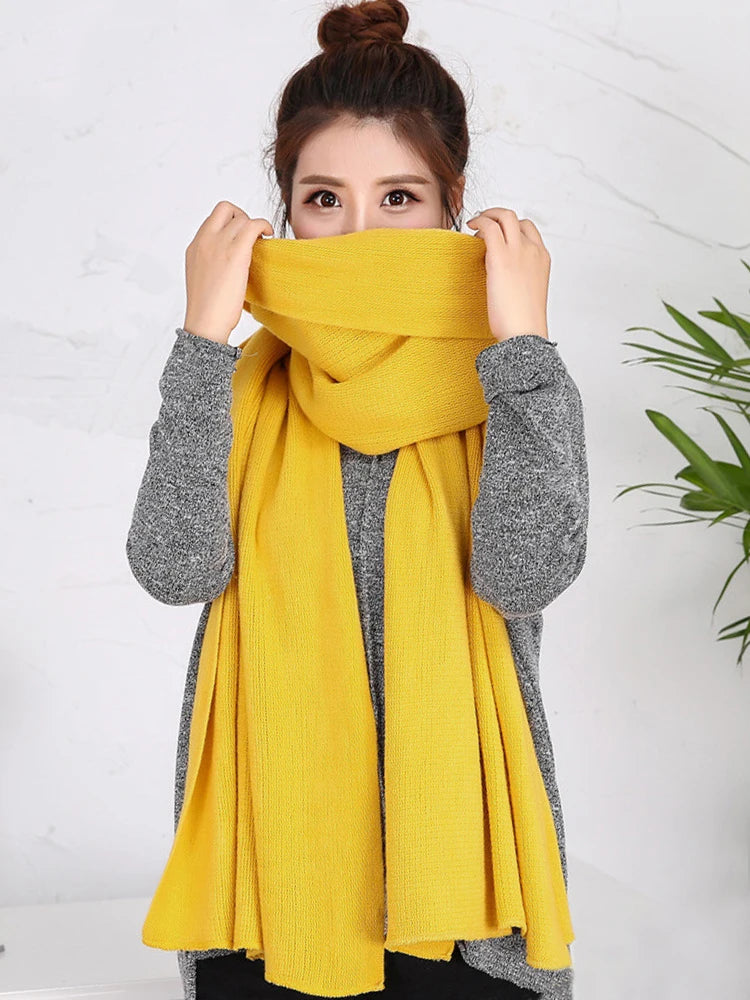 Gestrickte 2023 Herbst Winter Frauen Männer Einfarbig Schal Imitation Kaschmir Bandana Warme Weibliche Hijab Schals Bufanda Wrap Schal