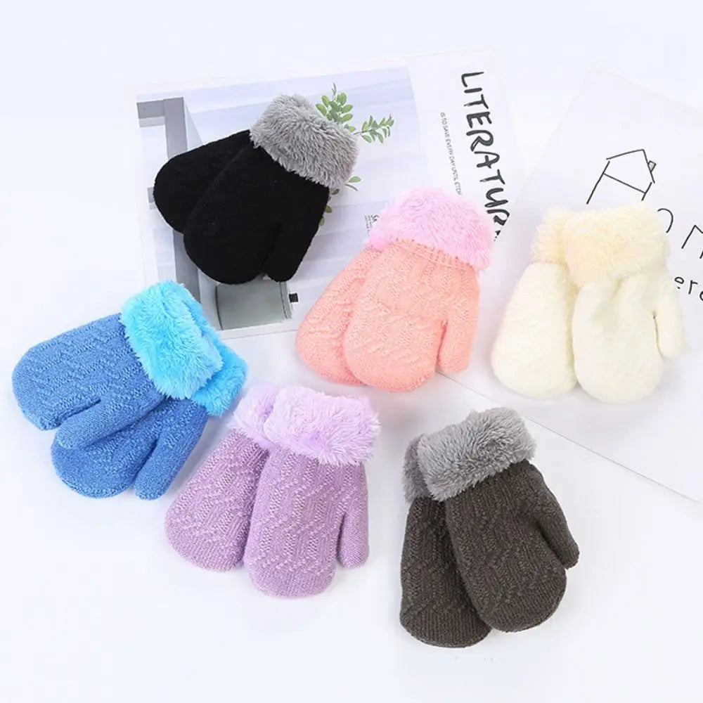 Winterwolle-Strickhandschuhe für Babys, Jungen und Mädchen, warm, Plüsch, dick, Vollfinger-Fäustlinge für 1–3 Jahre alte Kinder