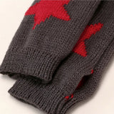 Winter Knitted Woolen Gloves Y2K Women's Half Finger Gloves Knitting Fingerless Arm Gloves Five Pointed Star Writing Guantes