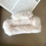 Winter Plush Square Hair Claw for Women Korean Elegant Acrylic Hairpins Faux Fur Hair Clip Pink Barrette Crab Hair Accessories