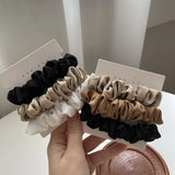 Lot de 3 élastiques à cheveux en soie faits à la main, en satin soyeux, pour queue de cheval, couleur café noir et blanc