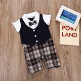 Barboteuse d'été pour nouveau-né, tenue de gentleman pour bébé garçon, combinaison formelle avec nœud papillon, vêtements pour bébé garçon, vêtements pour bébé de 0 à 3 ans