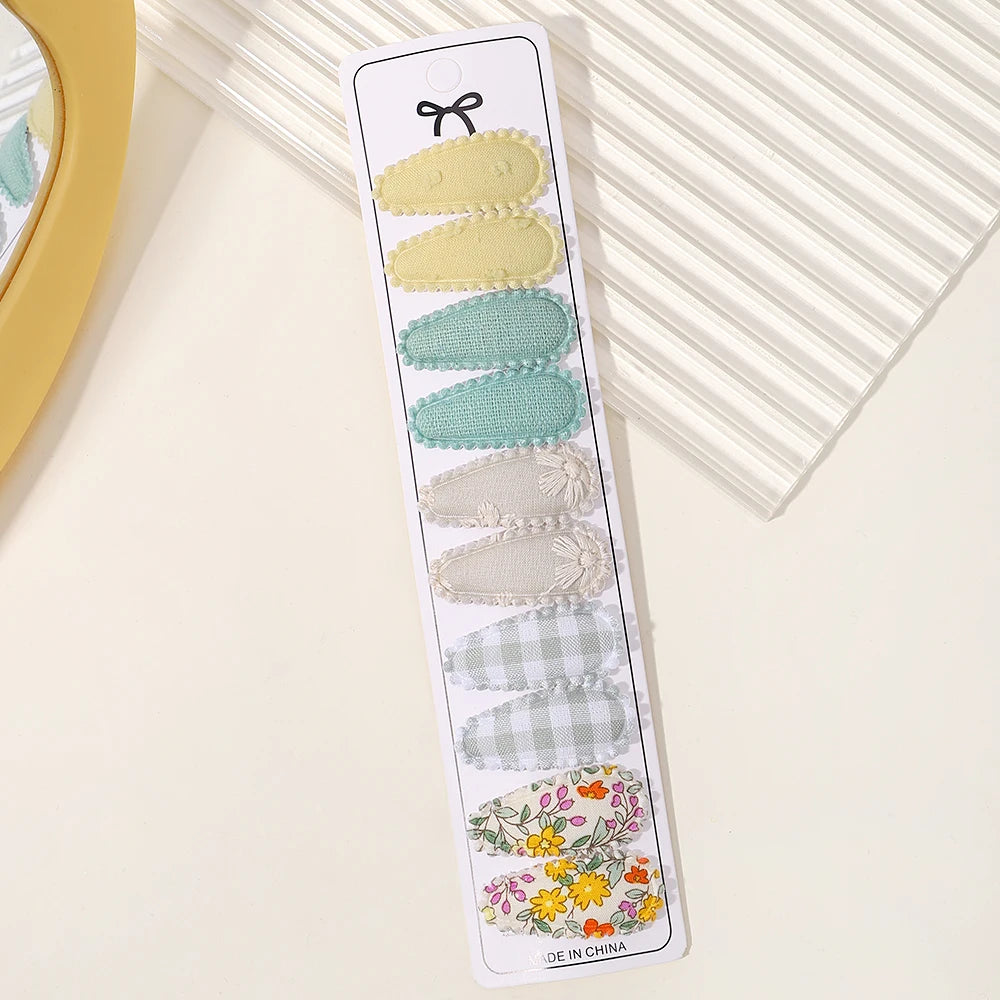 Lot de 10 barrettes à cheveux en forme de goutte d'eau, 5,6 cm, avec broderie imprimée, pour filles mignonnes, épingles à cheveux, couvre-chefs, accessoires pour cheveux pour enfants