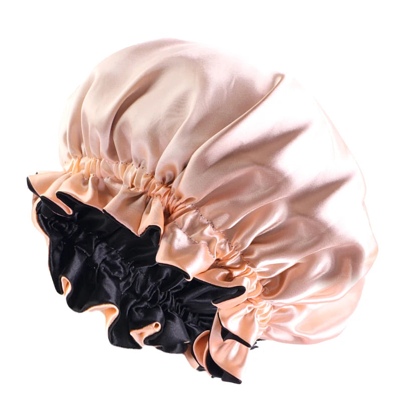 Gorro de satén reversible para mujer, gorro de dormir de doble capa ajustable, gorro de dormir redondo extragrande, gorro de ducha