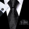 Cravates en soie noire pour hommes, classiques, solides, tissées de haute qualité, avec pochette et boutons de manchette, pour soirées formelles, design Barry.Wang