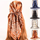 Foulard carré en soie à imprimé cachemire, 90 x 90 cm, bandana, satin, fleurs de cajou