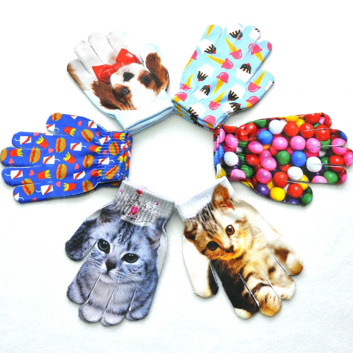 Gants pour enfants de 5 à 11 ans, pour écoliers de maternelle, hiver, chauds, motif chiot 3D, mitaines tricotées, gants à doigts complets, gants à tricoter pour enfants