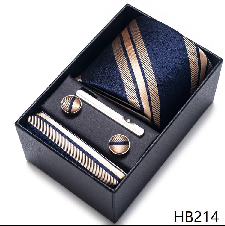Cravate pour homme, tout nouveau style, cadeau de mariage, ensemble de pochettes, boîte à cravates, accessoires de costume noirs pour hommes