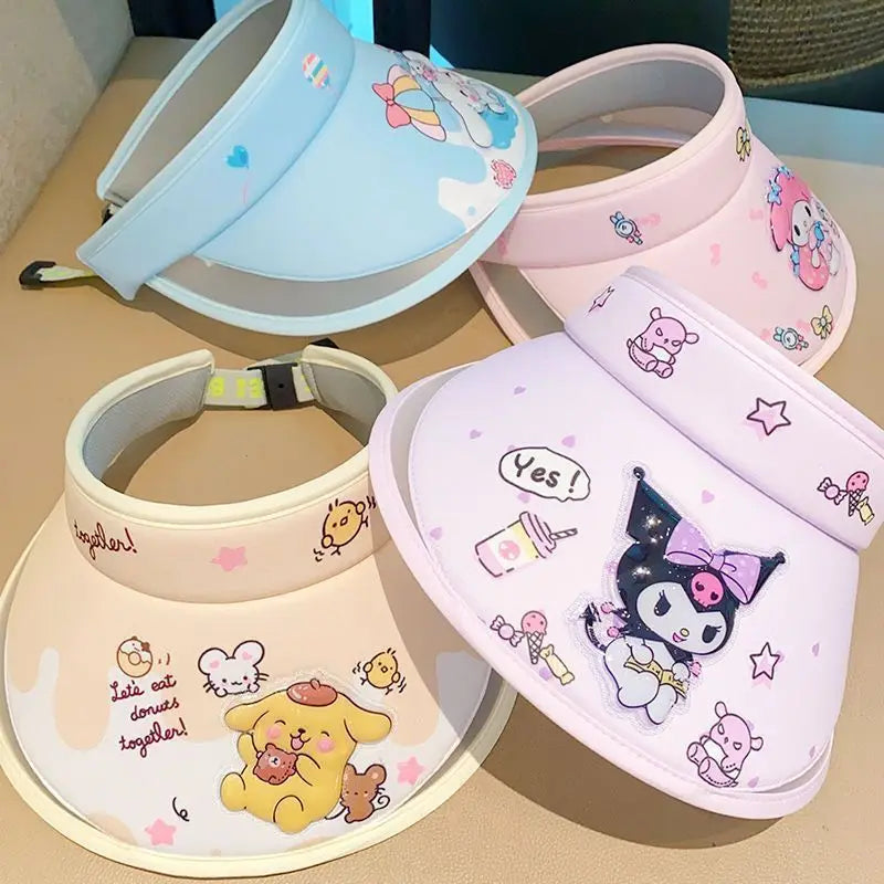Chapeau de protection solaire Sanrio Cinnamoroll My Melody Kuromi Pompompurin, casquette anti-UV avec grande langue, cadeau d'anniversaire pour enfants