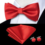 Hi-Tie Jacquard Silk Nœud papillon pour homme, ensemble de boutons de manchette et mouchoir, nœud papillon pré-noué, noir, blanc, gris, bleu, rouge, vert, rose, violet