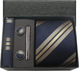 Classic 100% Silk Men's Ties In Gift box 8cm Plaid Dot Striped Business Necktie Handkerchief Cufflinks Wedding Party Tie Set