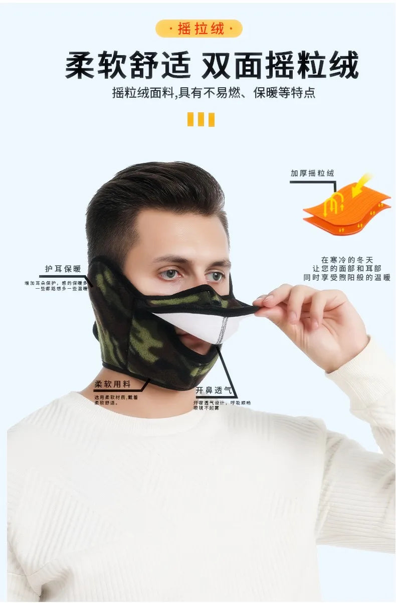 Winter Cold Warm Masks Ear Masks Full Package Thickened Shaking Grain Velvet Dust Mask For Men And Women