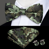 Hi-Tie Nœuds papillon verts de Noël pour hommes Cravate papillon en soie Ensemble de boutons de manchette et mouchoirs pour fête de mariage Nœud papillon uni à carreaux cachemire