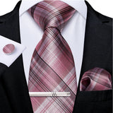 Ensemble cravate homme en soie à rayures roses, motif floral, motif cachemire uni, 8 cm, mouchoir, boutons de manchette, accessoires de mariage, de bal, cravate
