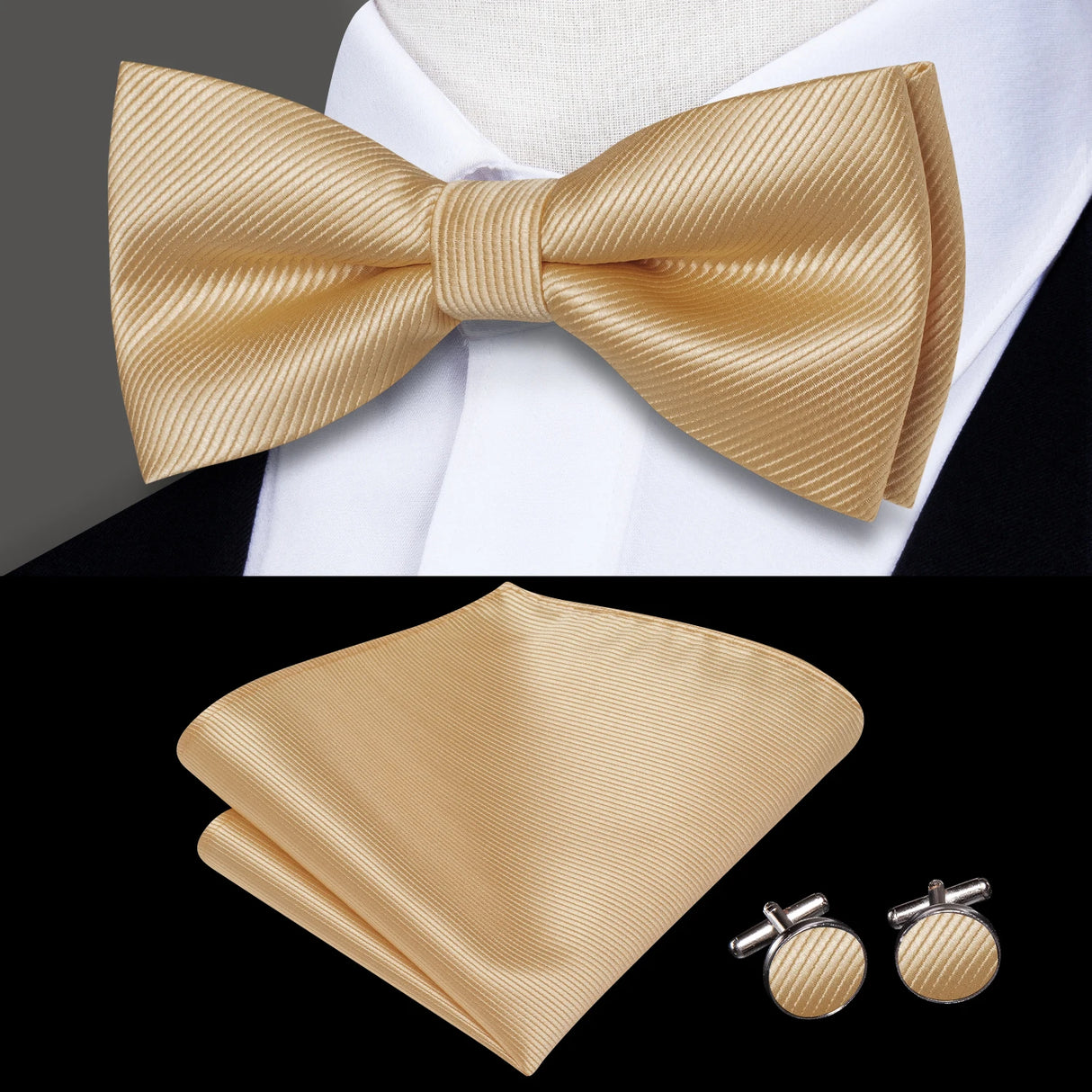 Hi-Tie Marque Soie Pré-noué Homme Nœud Papillon Mouchoir Boutons de Manchette Ensemble Nœud Papillon pour Homme Jacquard Solide Cachemire Floral Mariage Cadeau d'Affaires
