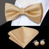 Hi-Tie Marque Soie Pré-noué Homme Nœud Papillon Mouchoir Boutons de Manchette Ensemble Nœud Papillon pour Homme Jacquard Solide Cachemire Floral Mariage Cadeau d'Affaires