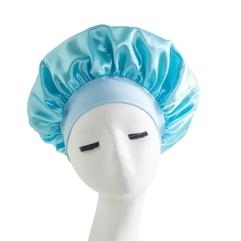 Satin Wide Brim Nightcap Silky Bonnet Hair Wrap for Sleeping Sleep Cap With Elastic Soft Band Styling Cap Hair Wrapping Caps