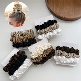 Lot de 3 élastiques à cheveux en soie faits à la main, en satin soyeux, pour queue de cheval, couleur café noir et blanc